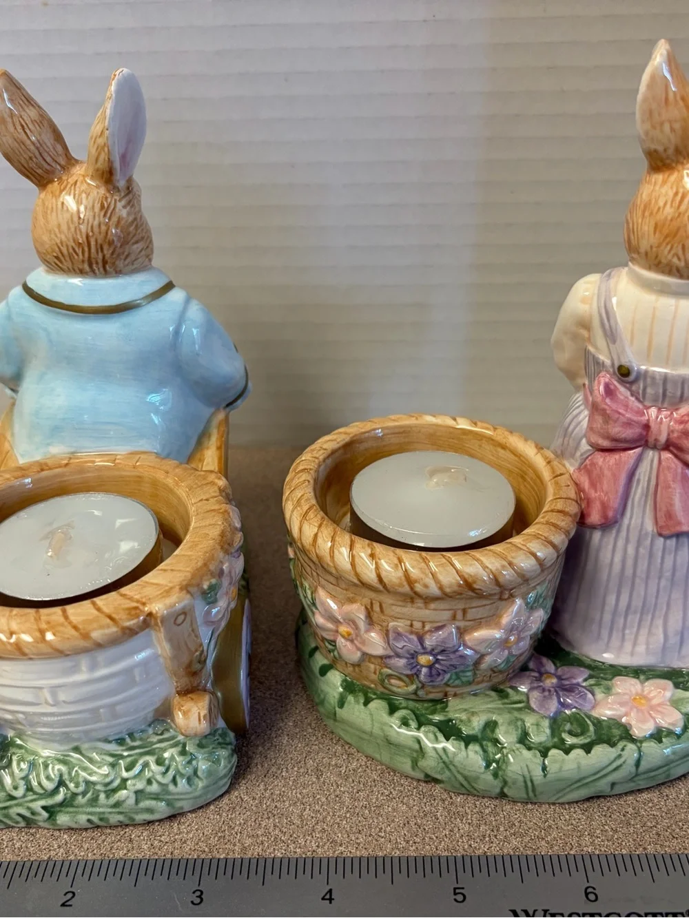 vintage Avon Springtime Collection Mr. & Mrs. Bunny Tealight Holder Figurines